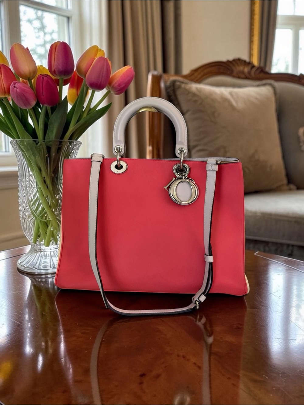 Christian Dior Diorissimo Large Tri-Color Calfskin Leather Tote